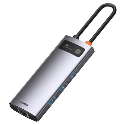 Hub USB-C Baseus Metal Gleam, 3 x USB-A 3.0 - 1 x USB-C - 1 x HDMI - 1 x RJ45, Gri CAHUB-CW0G