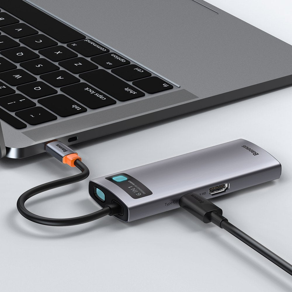 Hub USB-C Baseus Metal Gleam, 3 x USB-A 3.0 - 1 x USB-C - 1 x HDMI - 1 x RJ45, Gri CAHUB-CW0G