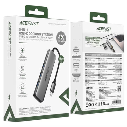 Hub USB-C Acefast J16, 5in1, Gri