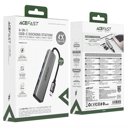 Hub USB-C Acefast J18, 6in1, Gri