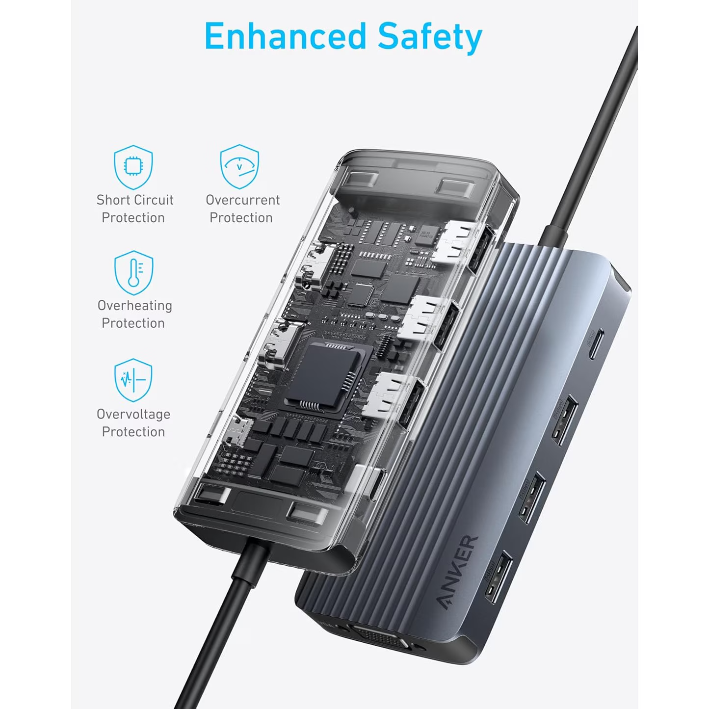 Hub USB-C Anker, 3 x USB-A 3.0 - 2 x USB-C - 2 x HDMI - 1 x VGA, Gri A83790A2