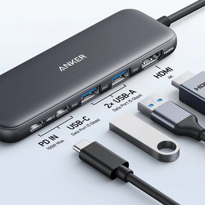Hub USB-C Anker 332, 2 x USB-A - 2 x USB-C - 1 x HDMI, Gri A8355H11
