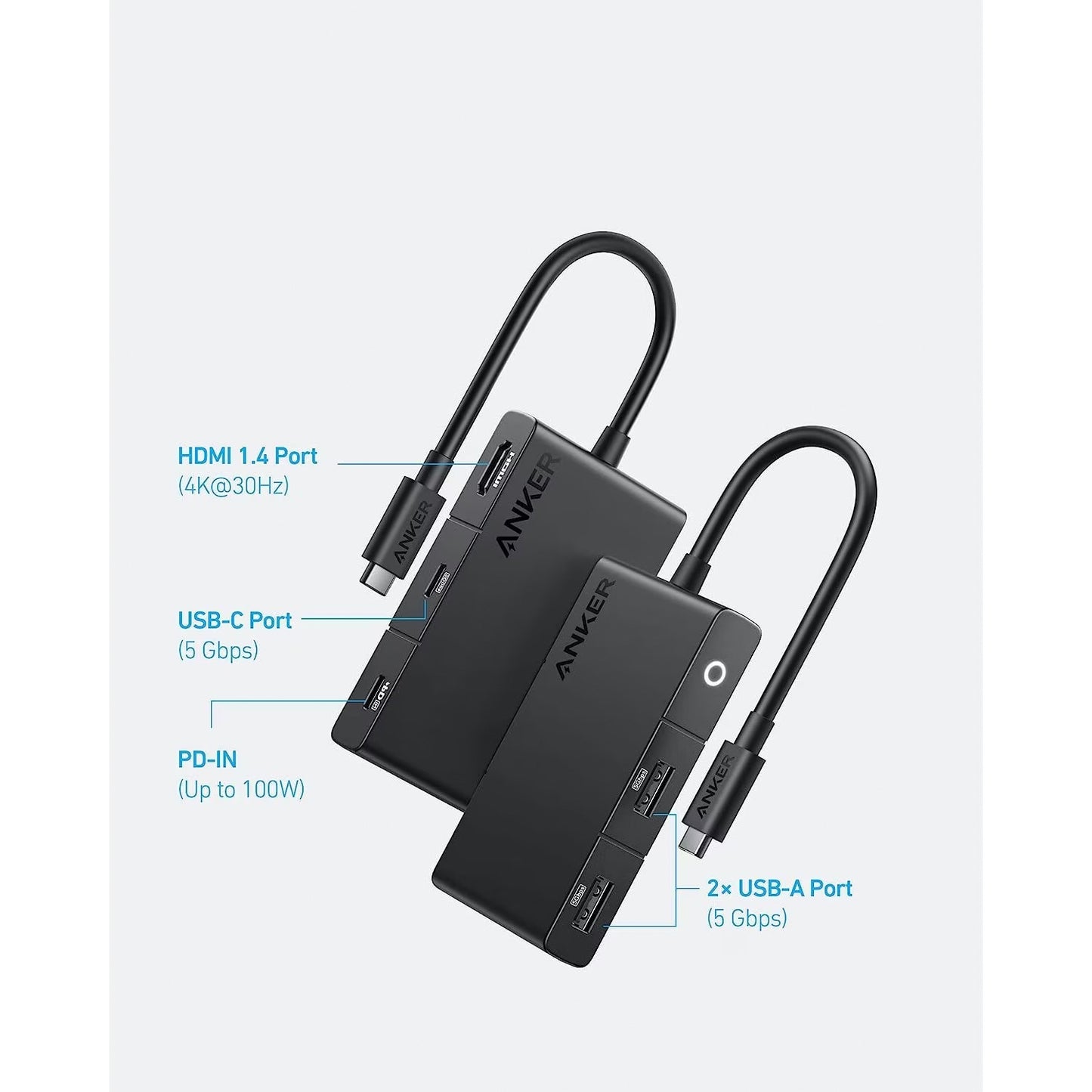 Hub USB-C Anker 332, 2 x USB-A - 2 x USB-C - 1 x HDMI, Negru A8356G11
