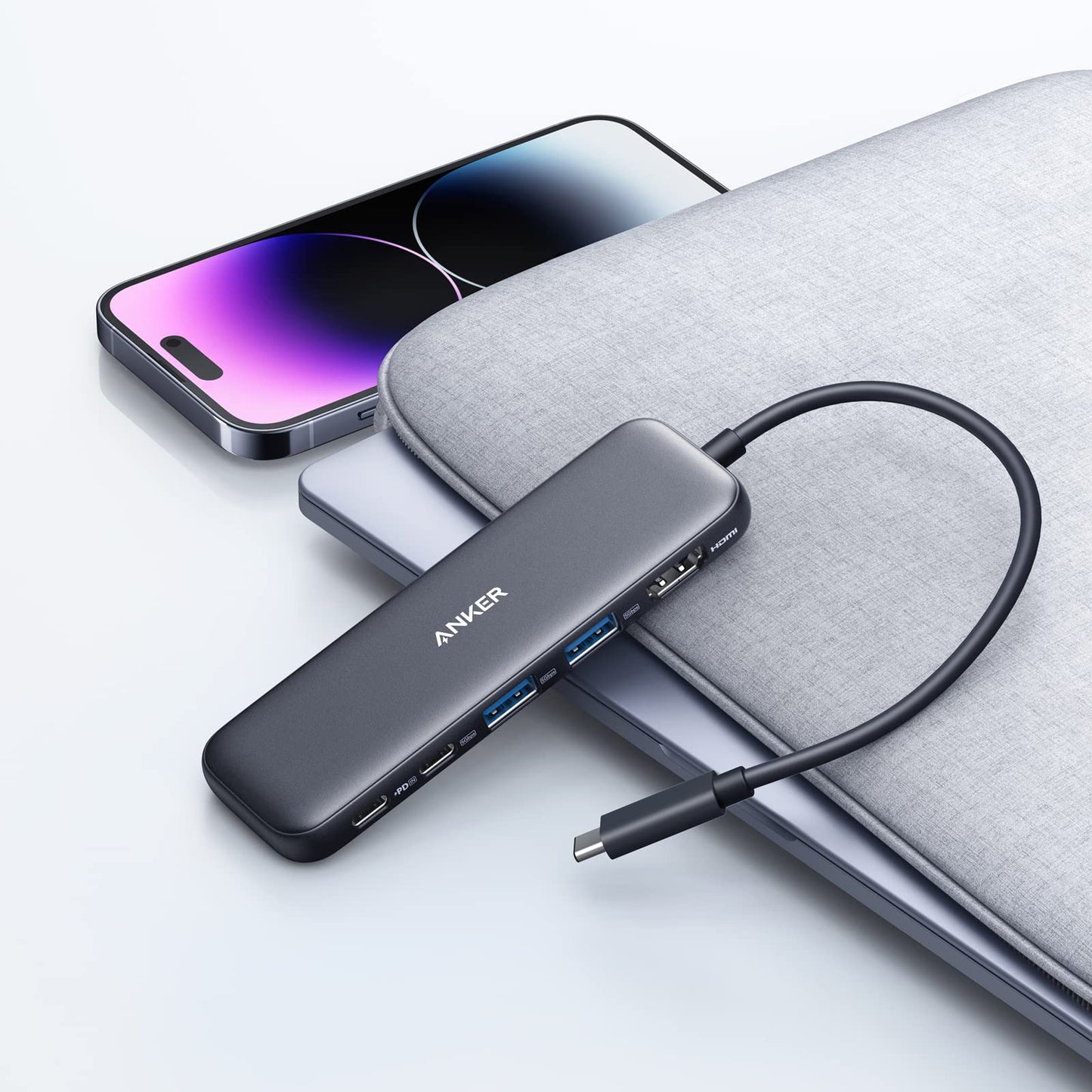 Hub USB-C Anker 332, 2 x USB-A - 2 x USB-C - 1 x HDMI, Gri A8355H11