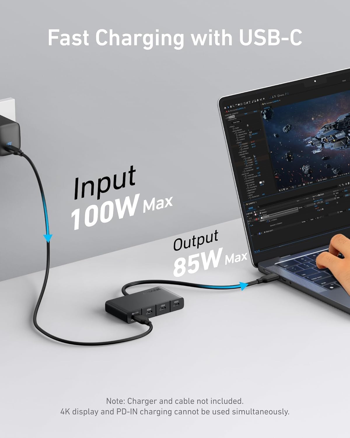 Hub USB-C Anker, 4 x USB-C, Negru A8340GA1
