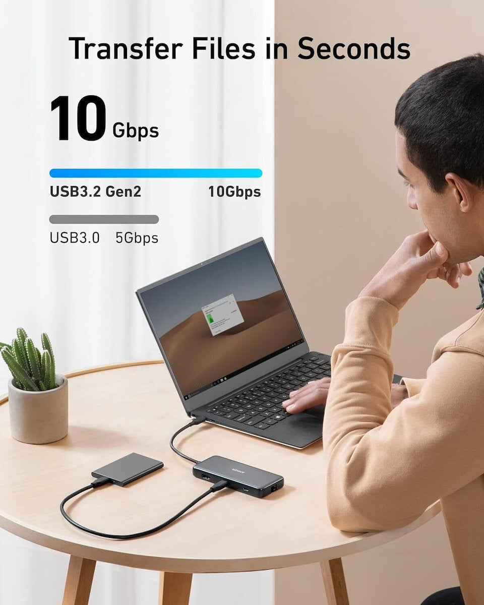 Hub USB-C Anker 555, 2 x USB-A 3.2 - 2 x USB-C - 1 x HDMI - 1 x RJ45 - 1 x SD - 1 x microSD, Gri A83830A2