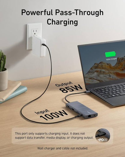 Hub USB-C Anker PowerExpand, 1 x USB-A 3.2 - 2 x USB-A - 2 x USB-C - 1 x Display Port - 1 x HDMI - 1 x Jack 3.5mm - 1 x RJ45 - 1 x SD - 1 x microSD, Gri