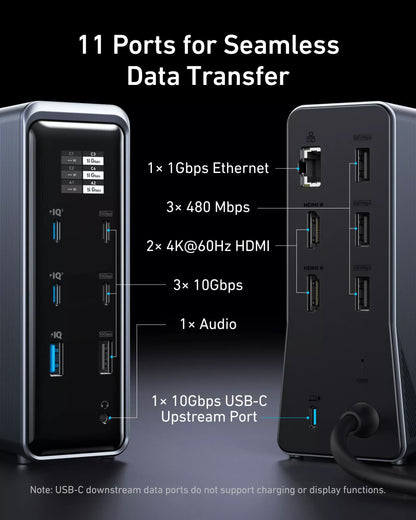 Hub USB-C Anker Prime 737, 2 x USB-A 3.0 - 3 x USB-A - 5 x USB-C - 2 x HDMI - 1 x Jack 3.5mm - 1 x RJ45, Negru A83B63A1