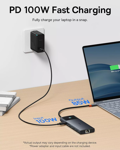 Hub USB-C Baseus Dual Display, 1 x USB-A 3.0 - 2 x USB-A - 2 x USB-C - 2 x HDMI - 1 x RJ45 - 1 x SD - 1 x microSD, Negru B00061800123-01