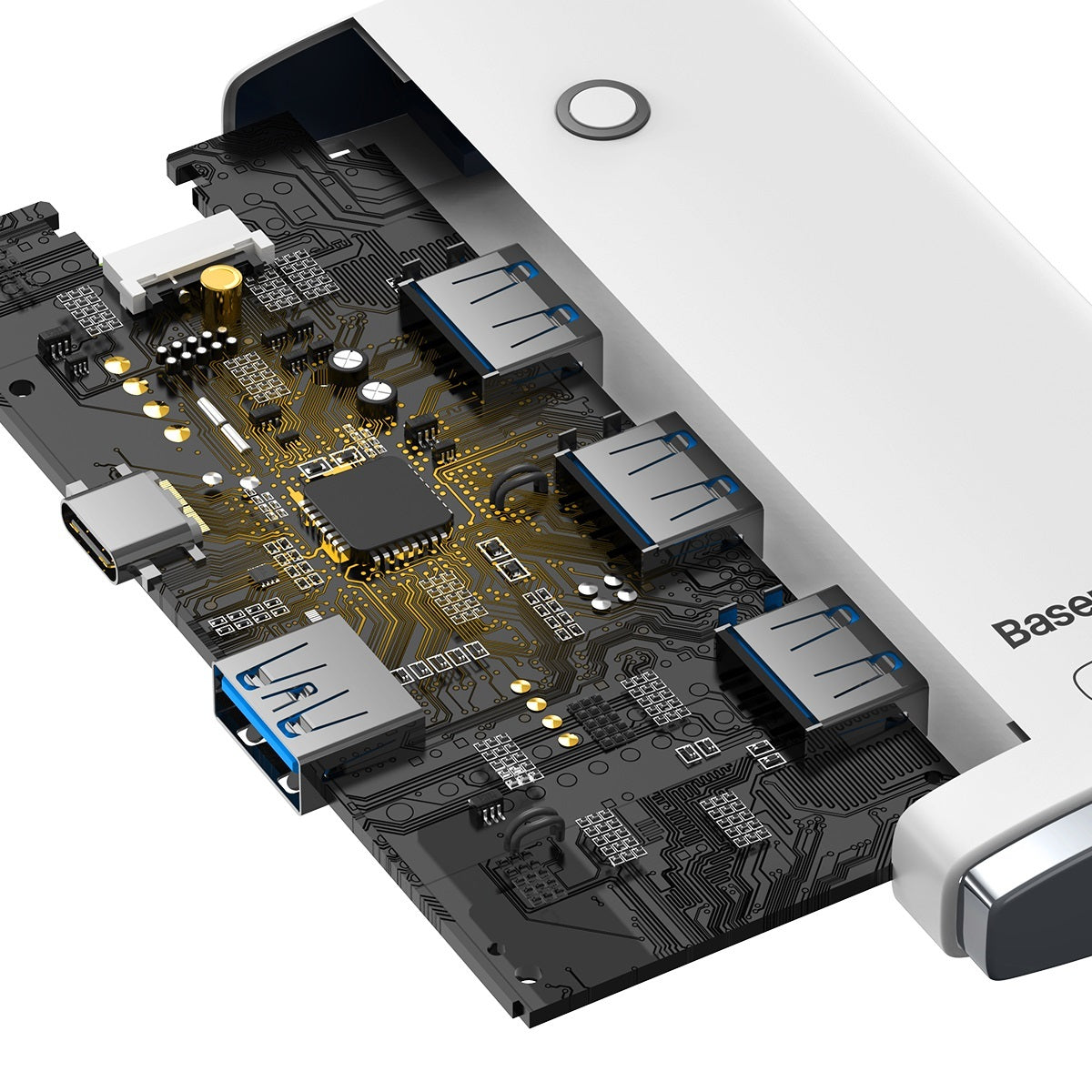 Hub USB-C Baseus Lite, 4 x USB-A 3.2, 2m, Alb