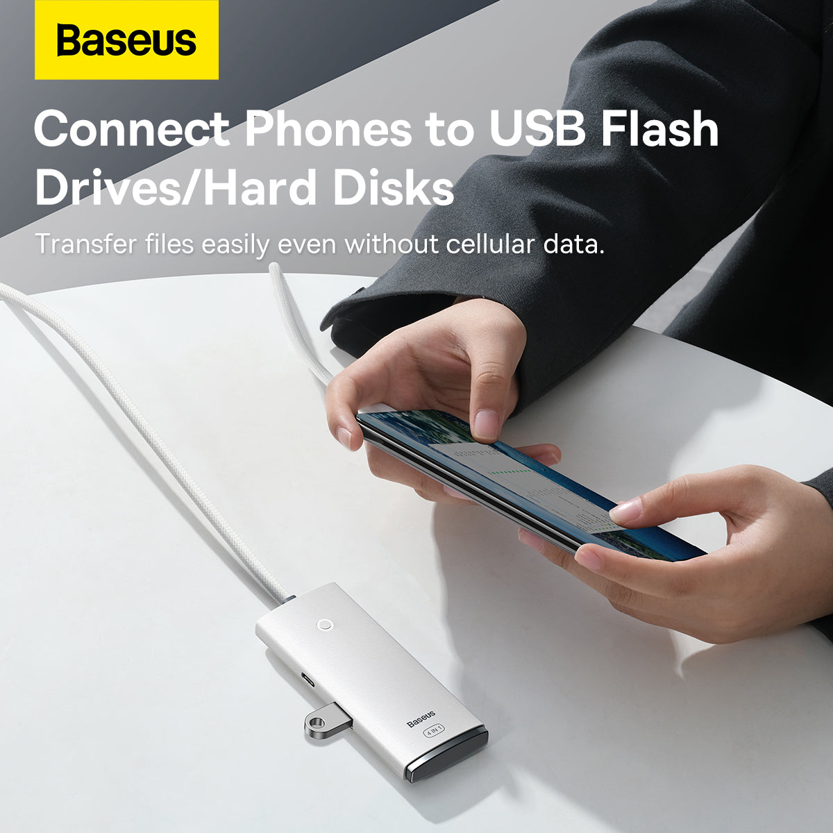 Hub USB-C Baseus Lite, 4 x USB-A 3.2, 2m, Alb