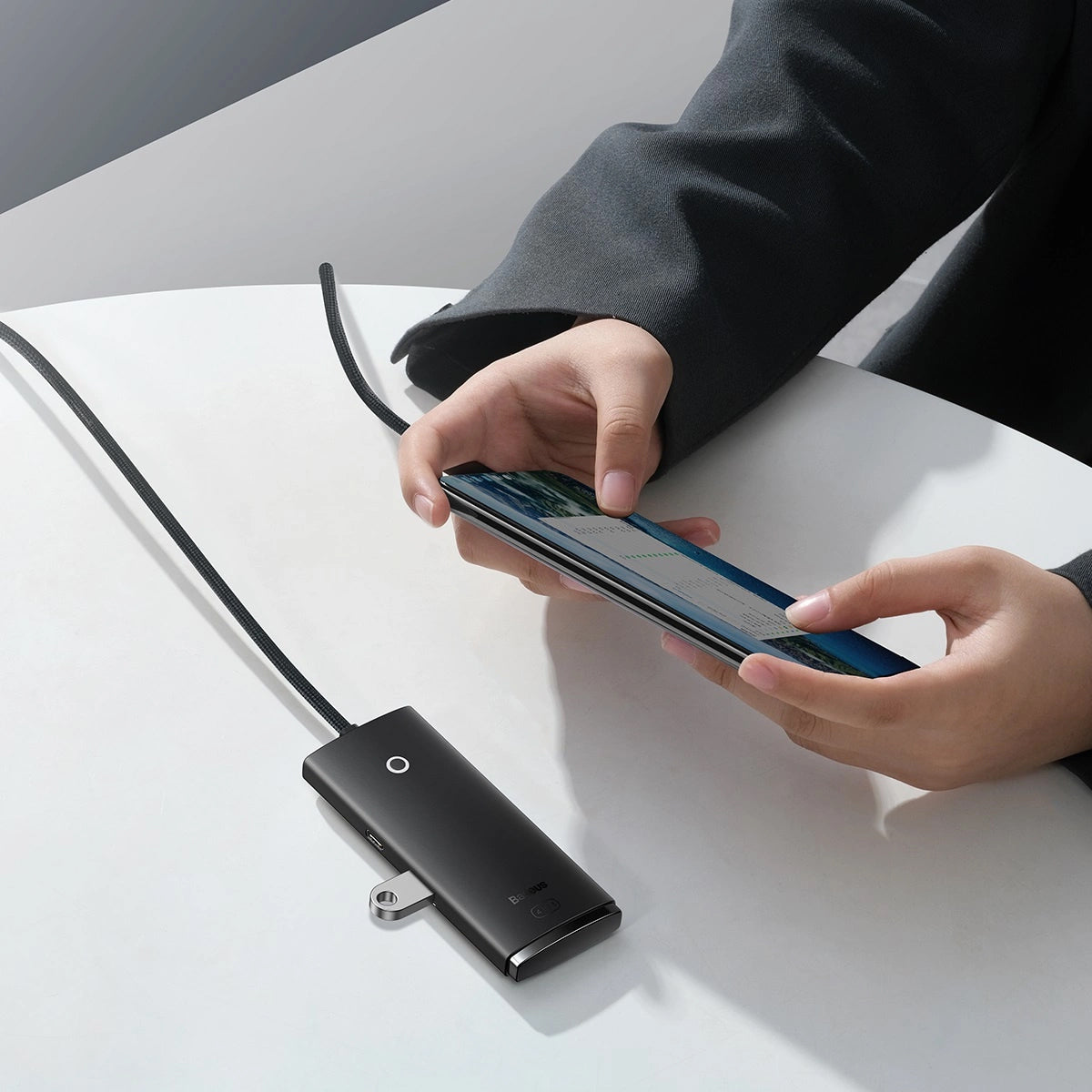 Hub USB-C Baseus Lite, 4 x USB-A 3.0 - 1 x USB-C, 1m, Negru WKQX030401