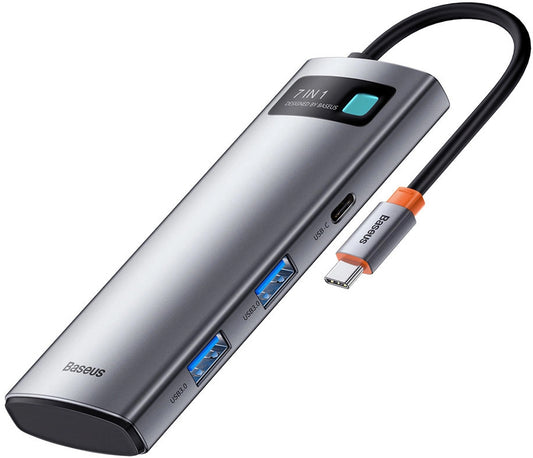Hub USB-C Baseus Metal Gleam, 2 x USB-A 3.0 - 2 x USB-C - 1 x HDMI - 1 x SD - 1 x microSD, Gri WKWG020113