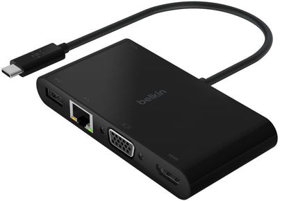 Hub USB-C Belkin Connect, 1 x USB-A 3.0 - 1 x USB-C - 1 x HDMI - 1 x VGA - 1 x RJ45, Negru AVC004btBK