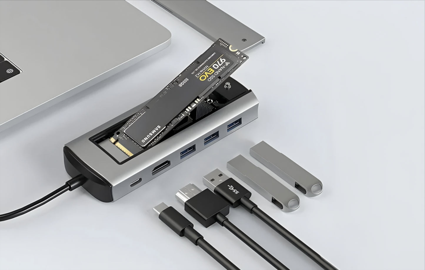 Hub USB-C BlitzWolf BW-Neo TH13, 3 x USB-A 3.0 - 1 x USB-C - 1 x Display Port - 1 x Interfata SSD, Gri