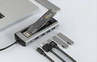 Hub USB-C BlitzWolf BW-Neo TH13, 3 x USB-A 3.0 - 1 x USB-C - 1 x Display Port - 1 x Interfata SSD, Gri