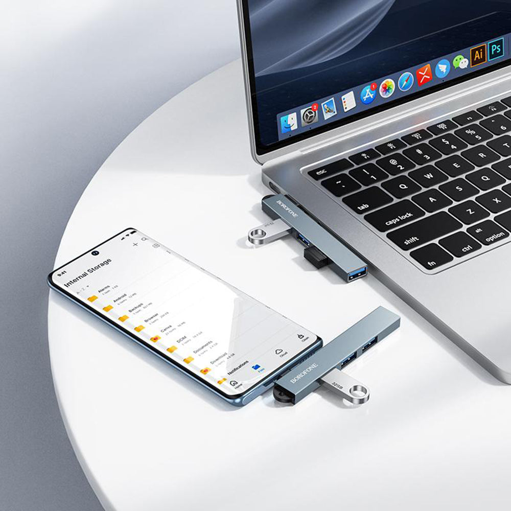 Hub USB-C Borofone FH1A, 4in1, Gri