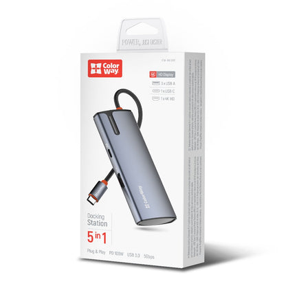 Hub USB-C ColorWay CW-HUB01, 5in1, Argintiu
