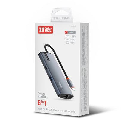 Hub USB-C ColorWay CW-HUB03, 6in1, Argintiu