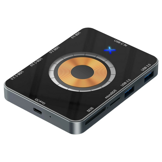 Hub USB-C cu Incarcare Wireless QI OEM YC7209, 10in1, Gri