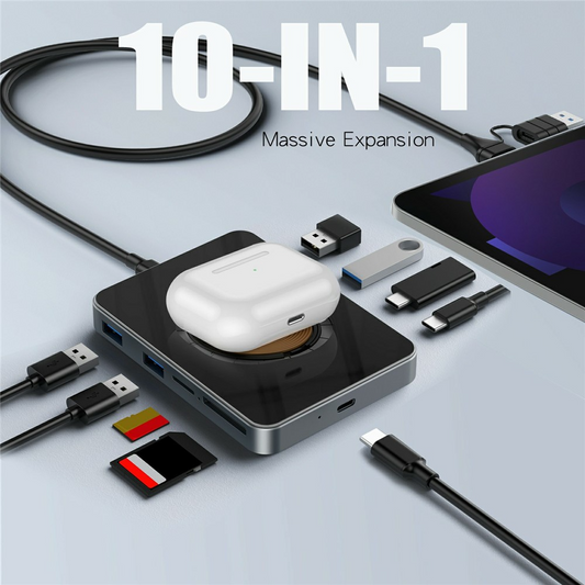 Hub USB-C cu Incarcare Wireless QI OEM YC7209, 10in1, Gri