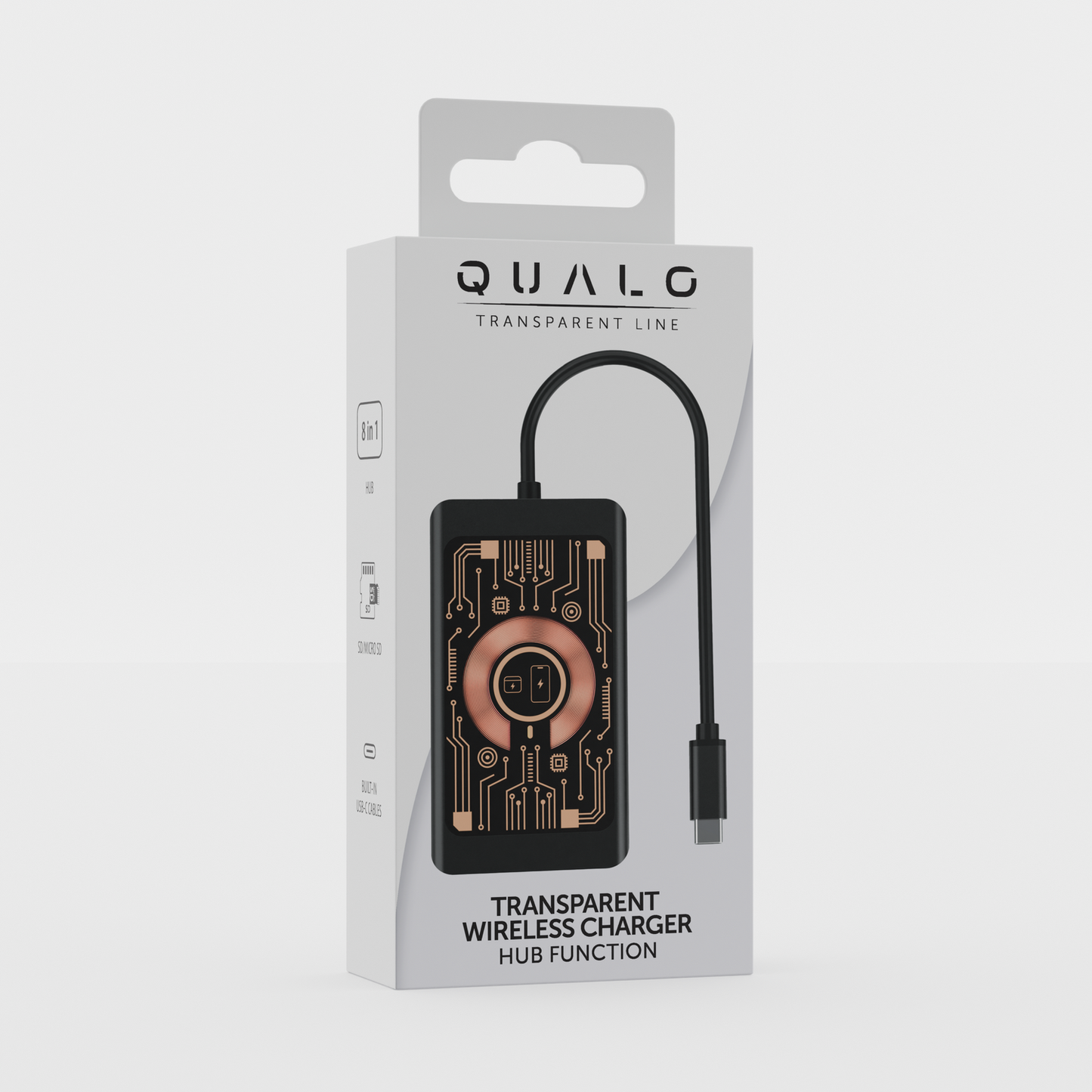 Hub USB-C cu Incarcare Wireless QI Qualo QTPB5-HUB-18, 9in1, Gri