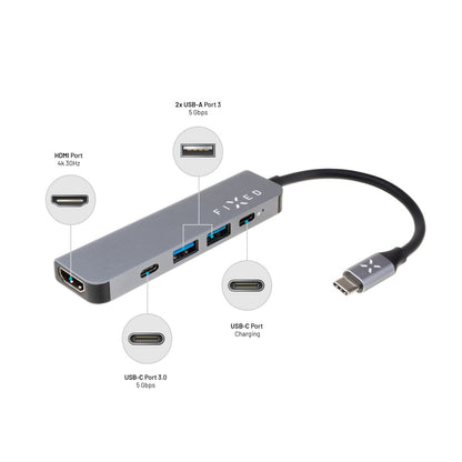 Hub USB-C Fixed, 4in1, Gri