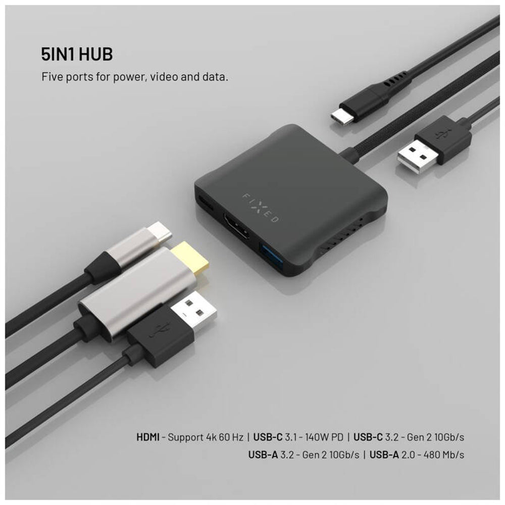 Hub USB-C Fixed Quadri, 5in1, Negru