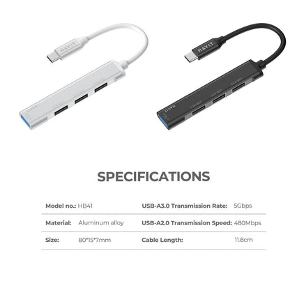 Hub USB-C HAVIT HB41, 4in1, Argintiu
