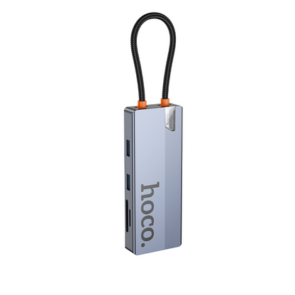 Hub USB-C HOCO HB52, 2 x USB-A 3.0 - 2 x USB-C - 1 x HDMI - 1 x RJ45 - 1 x SD - 1 x microSD, Gri