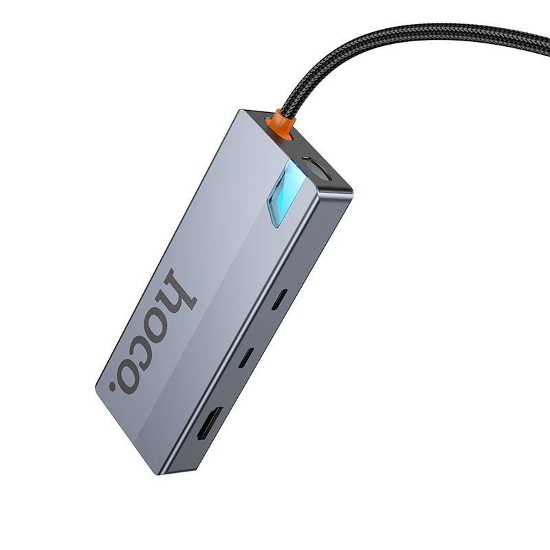 Hub USB-C HOCO HB52, 2 x USB-A 3.0 - 2 x USB-C - 1 x HDMI - 1 x RJ45 - 1 x SD - 1 x microSD, Gri
