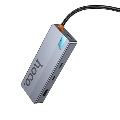 Hub USB-C HOCO HB52, 2 x USB-A 3.0 - 2 x USB-C - 1 x HDMI - 1 x RJ45 - 1 x SD - 1 x microSD, Gri