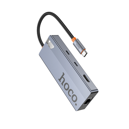 Hub USB-C HOCO HB52, 2 x USB-A 3.0 - 2 x USB-C - 1 x HDMI - 1 x RJ45 - 1 x SD - 1 x microSD, Gri