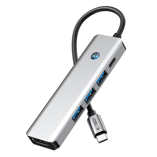 Hub USB-C Tech-Protect HB01, 1 x USB-A 3.0 - 2 x USB-A - 1 x USB-C - 1 x HDMI, Gri