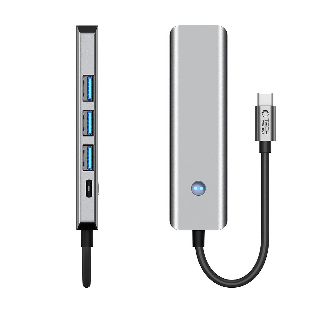 Hub USB-C Tech-Protect HB01, 1 x USB-A 3.0 - 2 x USB-A - 1 x USB-C - 1 x HDMI, Gri