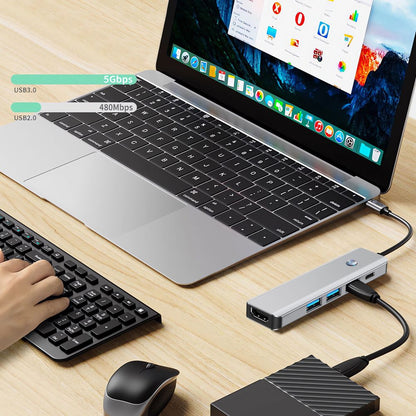 Hub USB-C Tech-Protect HB01, 1 x USB-A 3.0 - 2 x USB-A - 1 x USB-C - 1 x HDMI, Gri