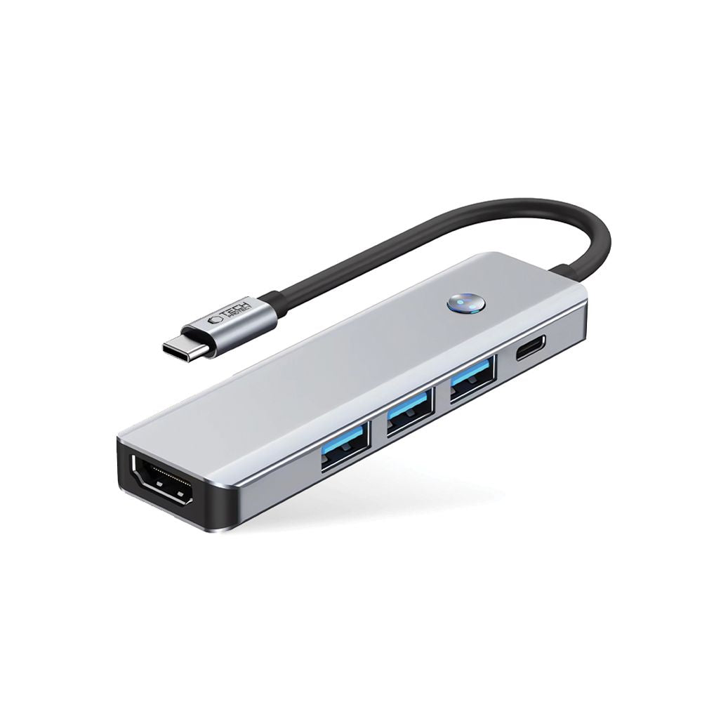 Hub USB-C Tech-Protect HB01, 1 x USB-A 3.0 - 2 x USB-A - 1 x USB-C - 1 x HDMI, Gri