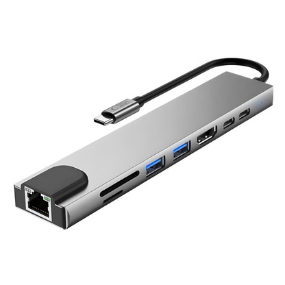 Hub USB-C Tech-Protect HB09, 2 x USB-A 3.0 - 2 x USB-C - 1 x HDMI - 1 x RJ45 - 1 x SD - 1 x microSD, Gri