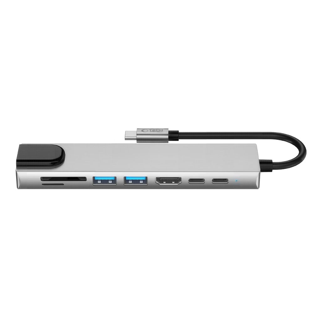 Hub USB-C Tech-Protect HB09, 2 x USB-A 3.0 - 2 x USB-C - 1 x HDMI - 1 x RJ45 - 1 x SD - 1 x microSD, Gri
