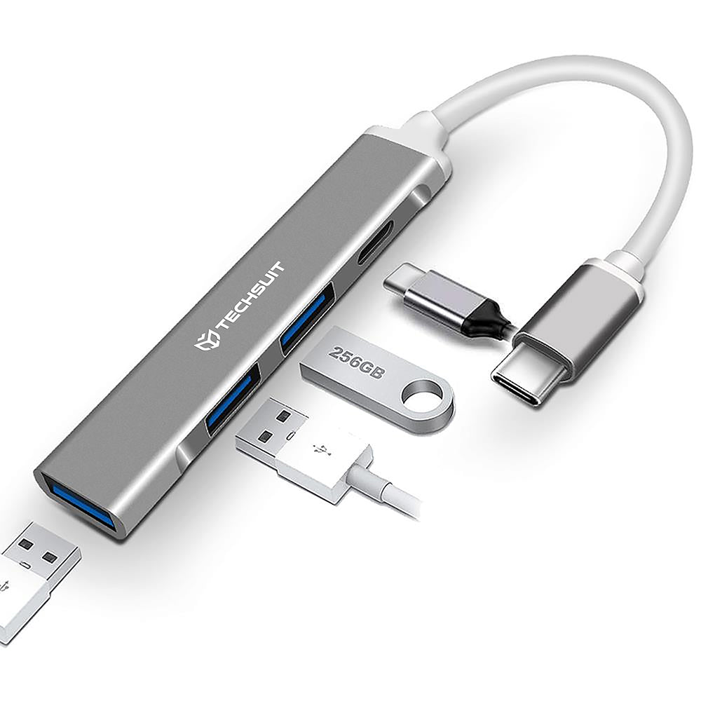 Hub USB-C Techsuit H18 PolarisBridge, 4in1, Gri Alb