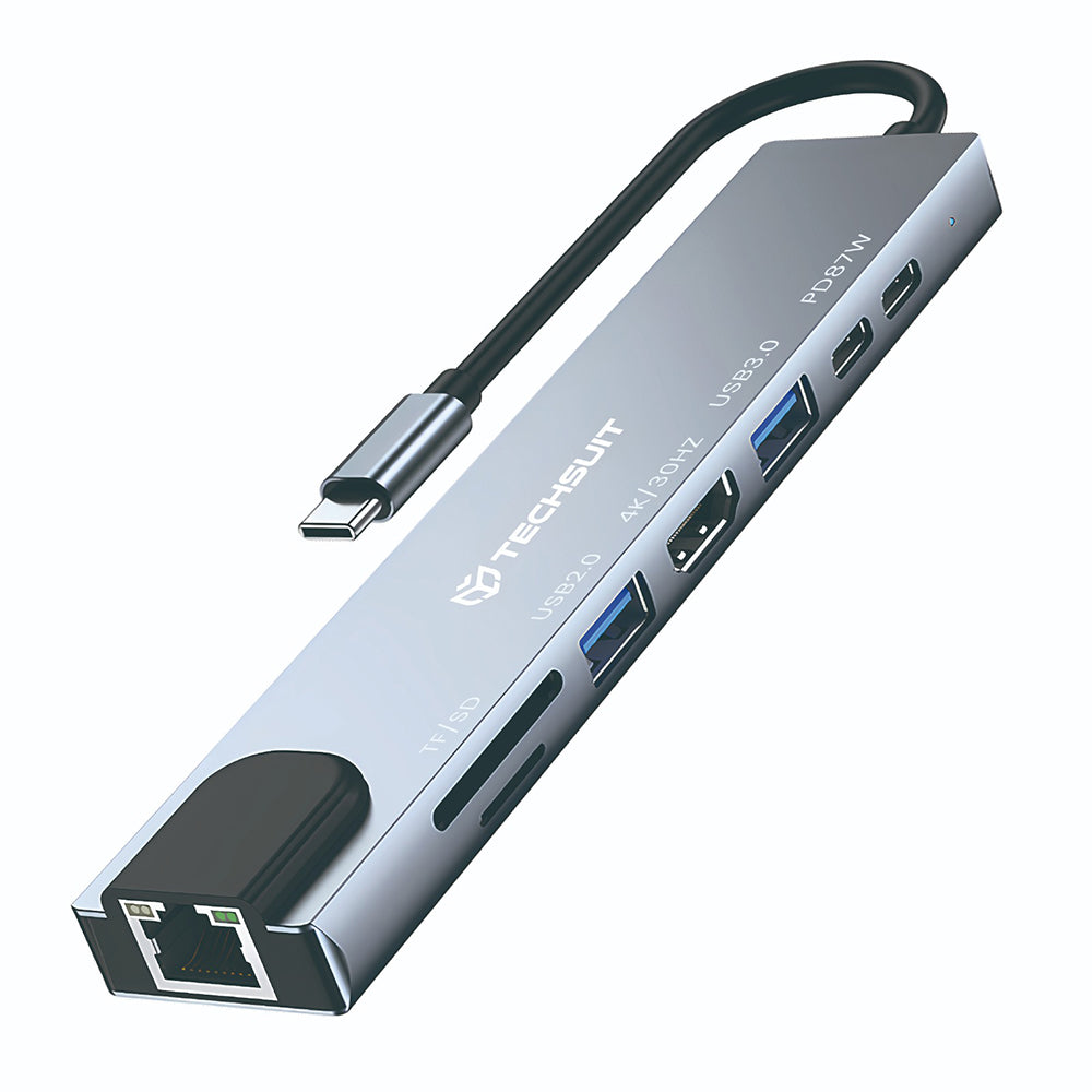Hub USB-C Techsuit H2 NetBridge, 8in1, Gri