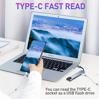 Hub USB-C Techsuit H2 NetBridge, 8in1, Gri