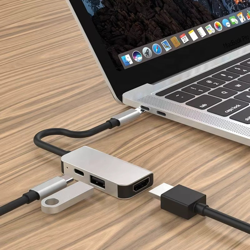 Hub USB-C Techsuit H4 TurboChargeX, 3in1, Gri