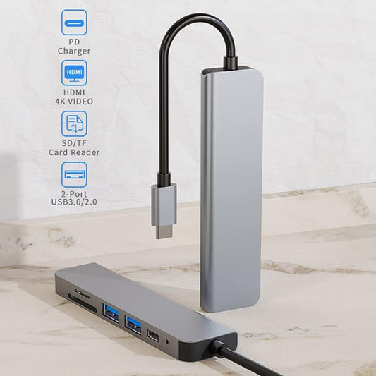 Hub USB-C Techsuit H5 TurboChargeX, 6in1, Gri