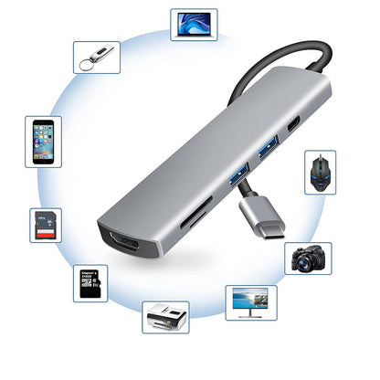 Hub USB-C Techsuit H5 TurboChargeX, 6in1, Gri