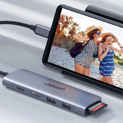 Hub USB-C UGREEN CM195 (15214), 2 x USB-A 3.0 - 1 x USB-C - 1 x HDMI - 1 x SD - 1 x microSD, Gri