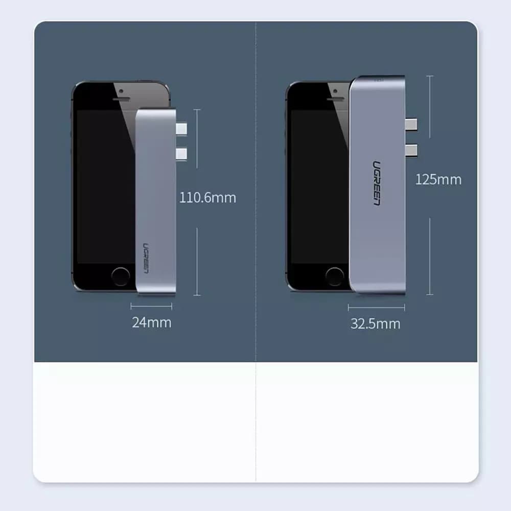 Hub USB-C UGREEN CM251 pentru Apple MacBook Pro / Air, 3 x USB-A 3.0 - 1 x USB-C - 1 x SD - 1 x microSD, Gri