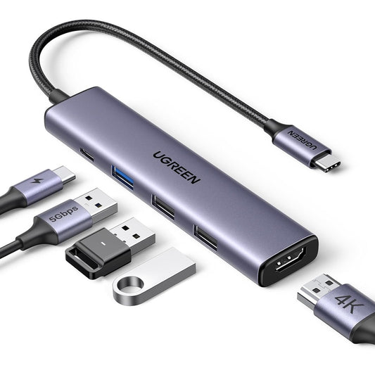 Hub USB-C UGREEN CM478, 1 x USB-A 3.0 - 2 x USB-A - 1 x USB-C - 1 x HDMI, Gri Resigilat