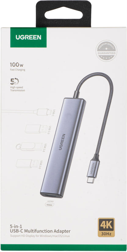 Hub USB-C UGREEN CM478, 1 x USB-A 3.0 - 2 x USB-A - 1 x USB-C - 1 x HDMI, Gri