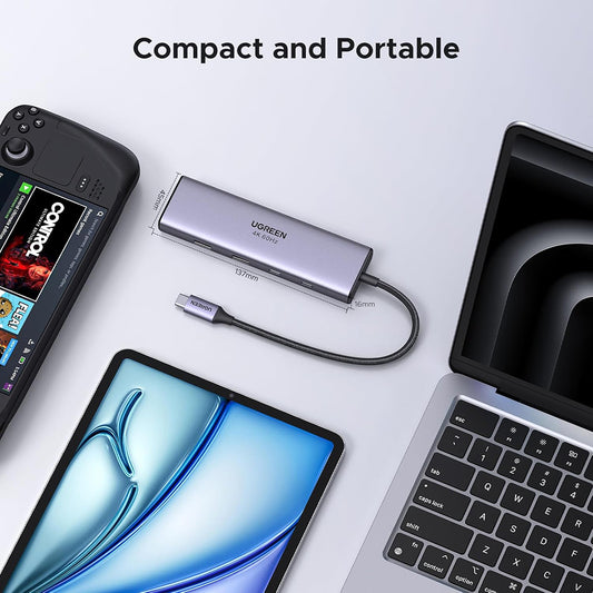 Hub USB-C UGREEN CM498 (15375), 2 x USB-A - 3 x USB-C - 1 x HDMI - 1 x RJ45 - 1 x SD - 1 x microSD, Gri